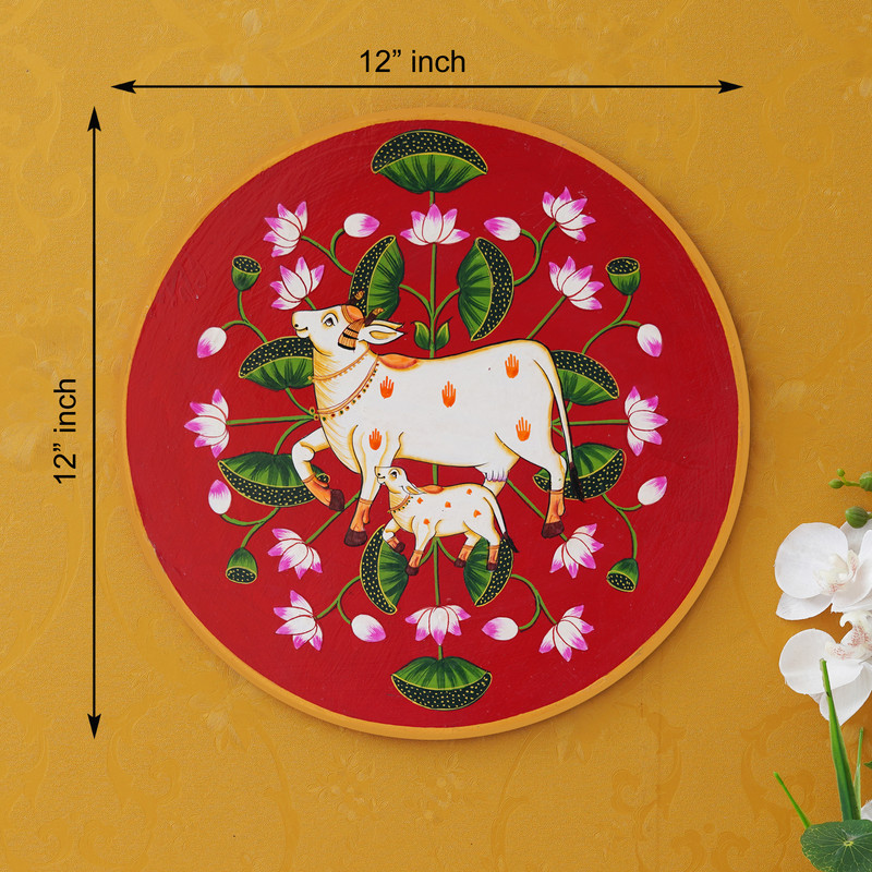 This beautiful pichwai painting features a mother cow and her calf, a timeless symbol of nurturing love. - Image 2
