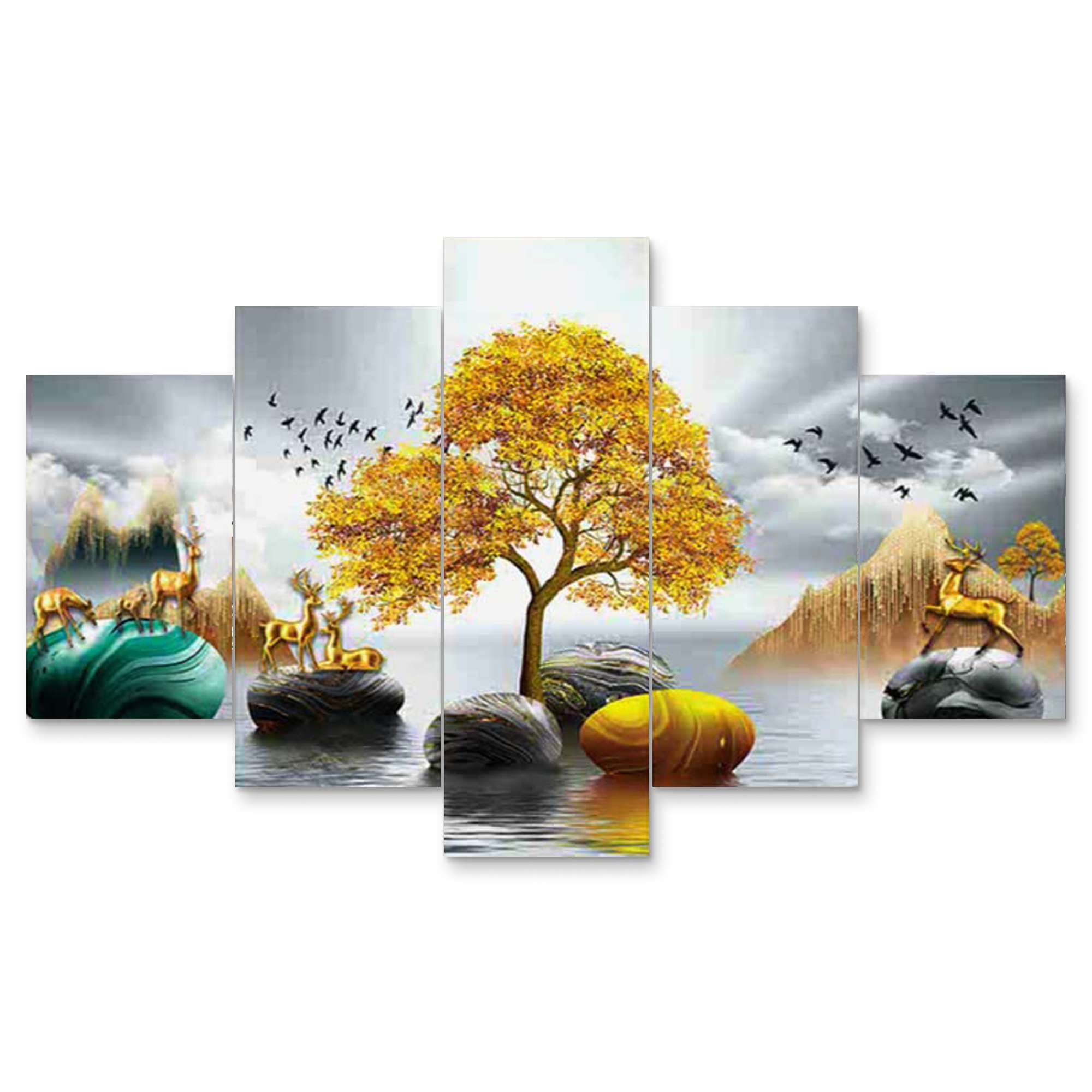 Nature Set of Five 3D Framed Paintings for Wall Decoration – Ideal for Home, Living Room, and Bedroom (75 x 43 CM) - Image 3