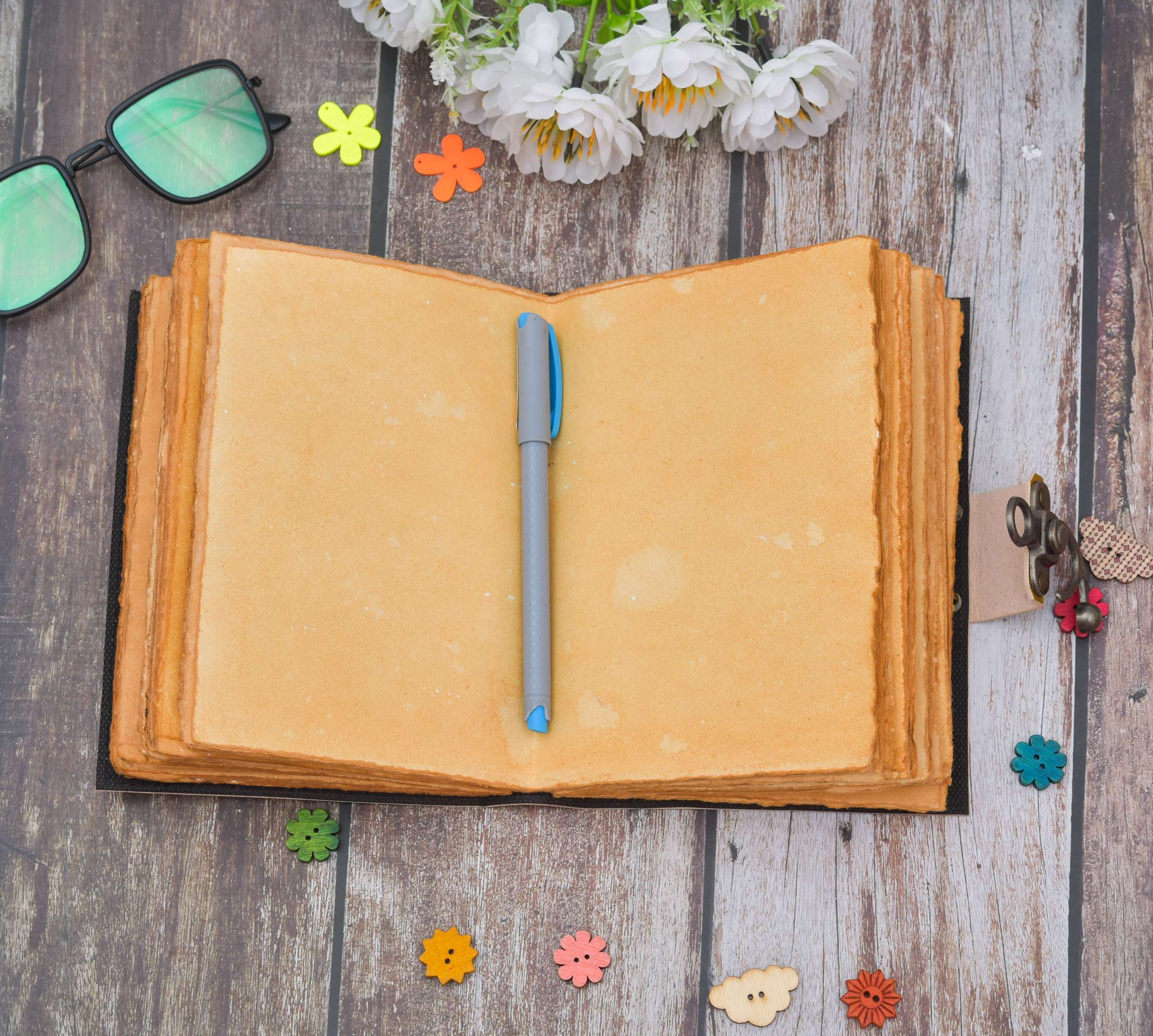 Yellow Sun and Moon Handmade Leather Diary & Journal