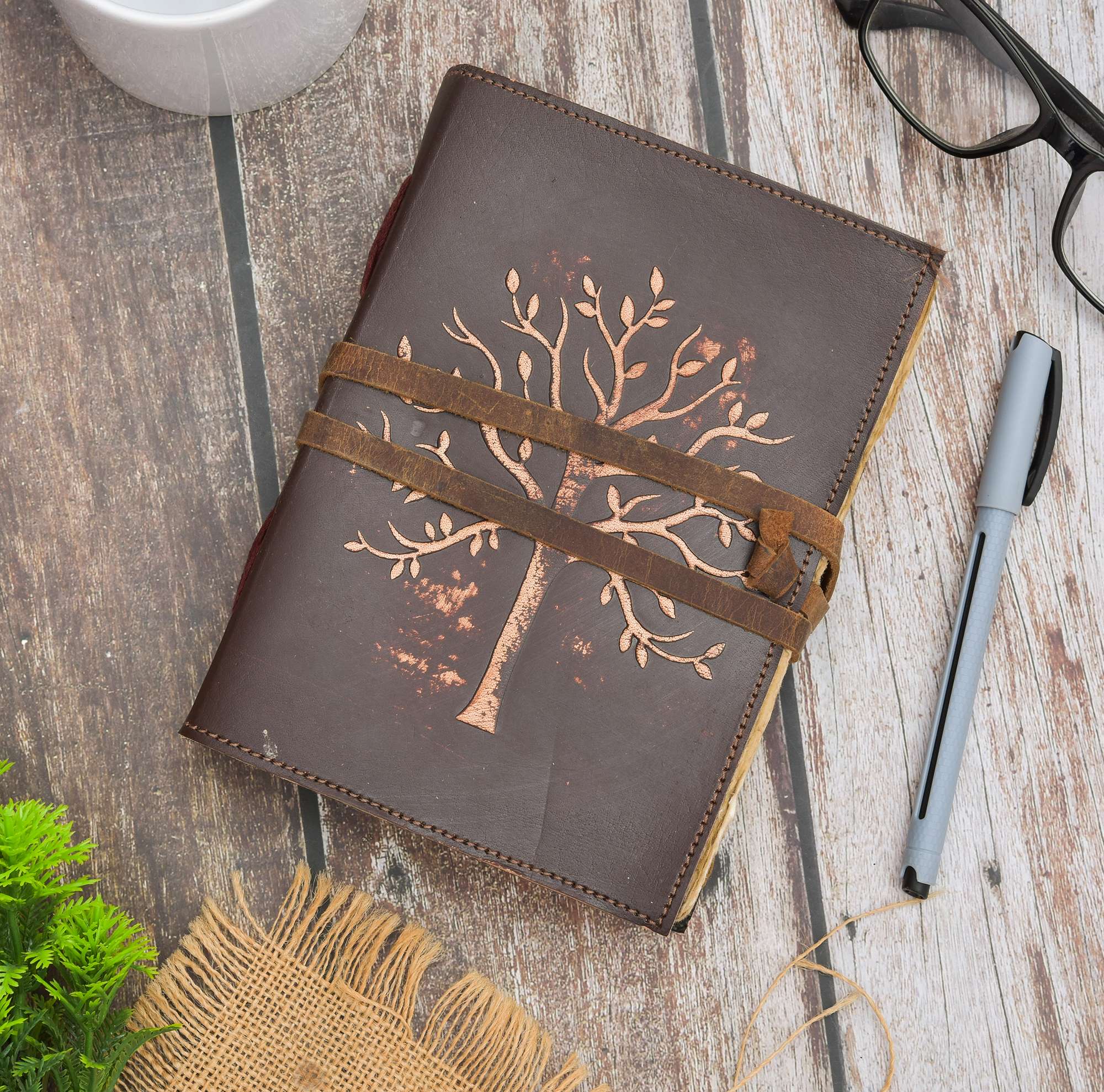 Brown Tree of Life Strap Handmade Leather Diary & Journal