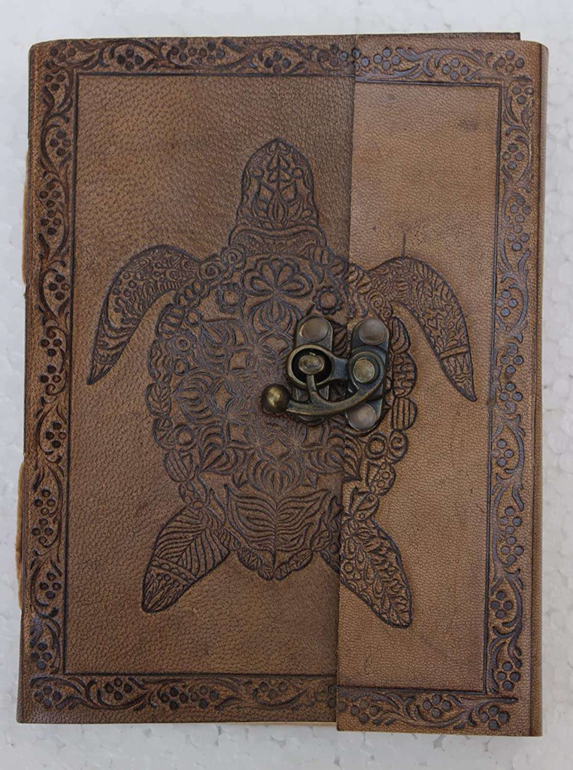 Grey Embossed Turtle Handmade Leather Diary & Journal