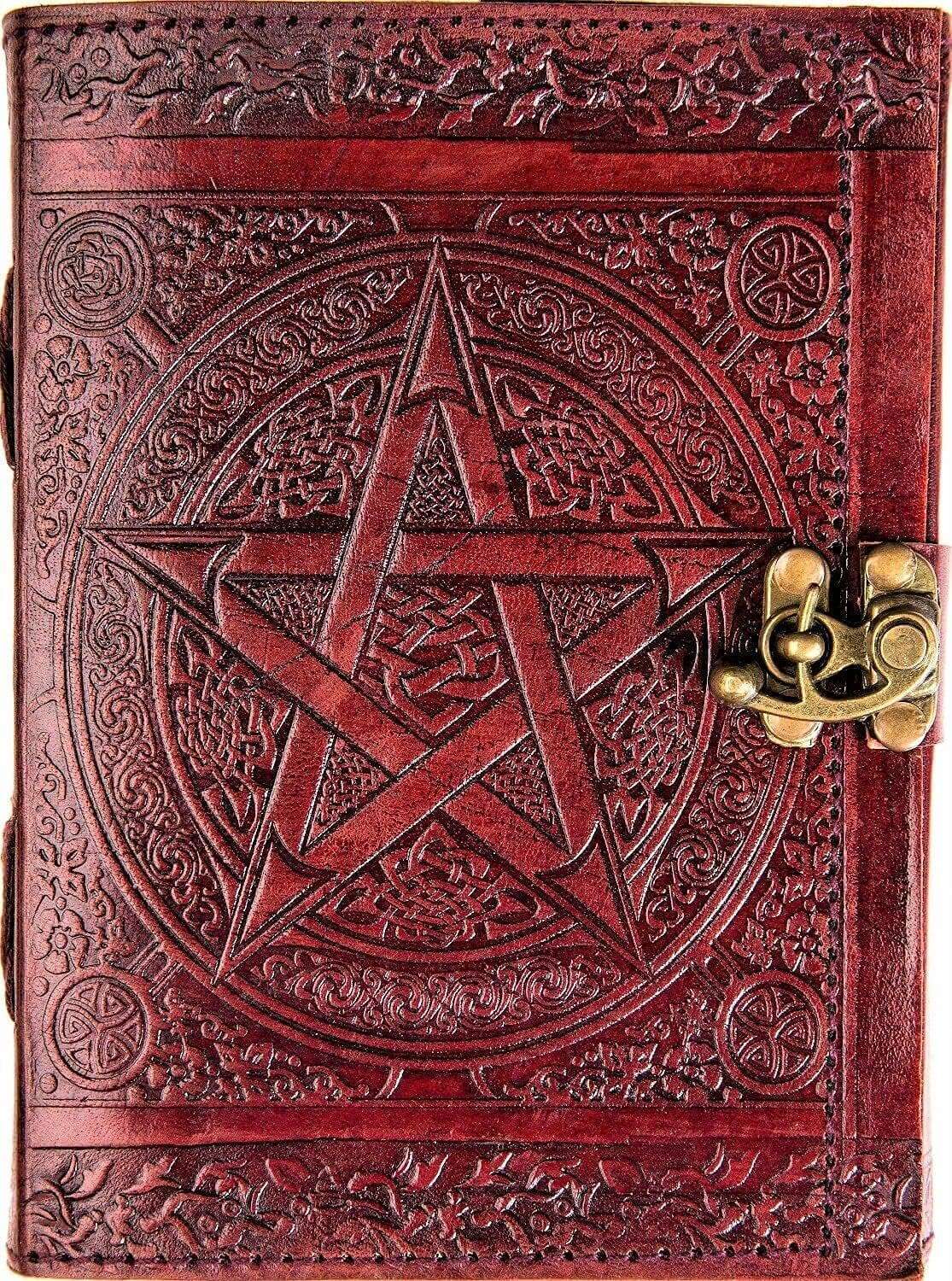 Red Embossed Pentagram Handmade Leather Diary & Journal – Style 2