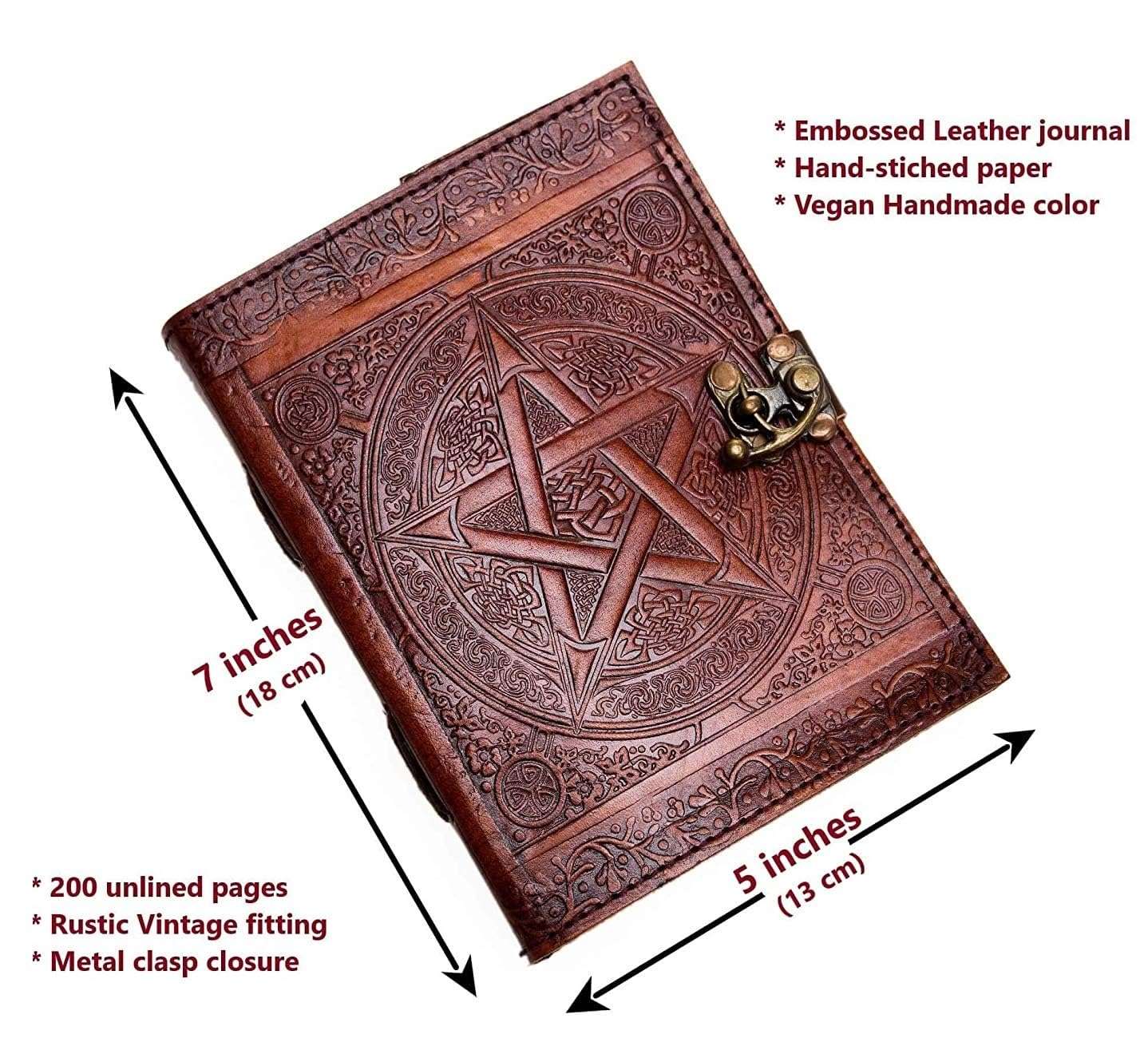 Red Embossed Pentagram Handmade Leather Diary & Journal – Style 2