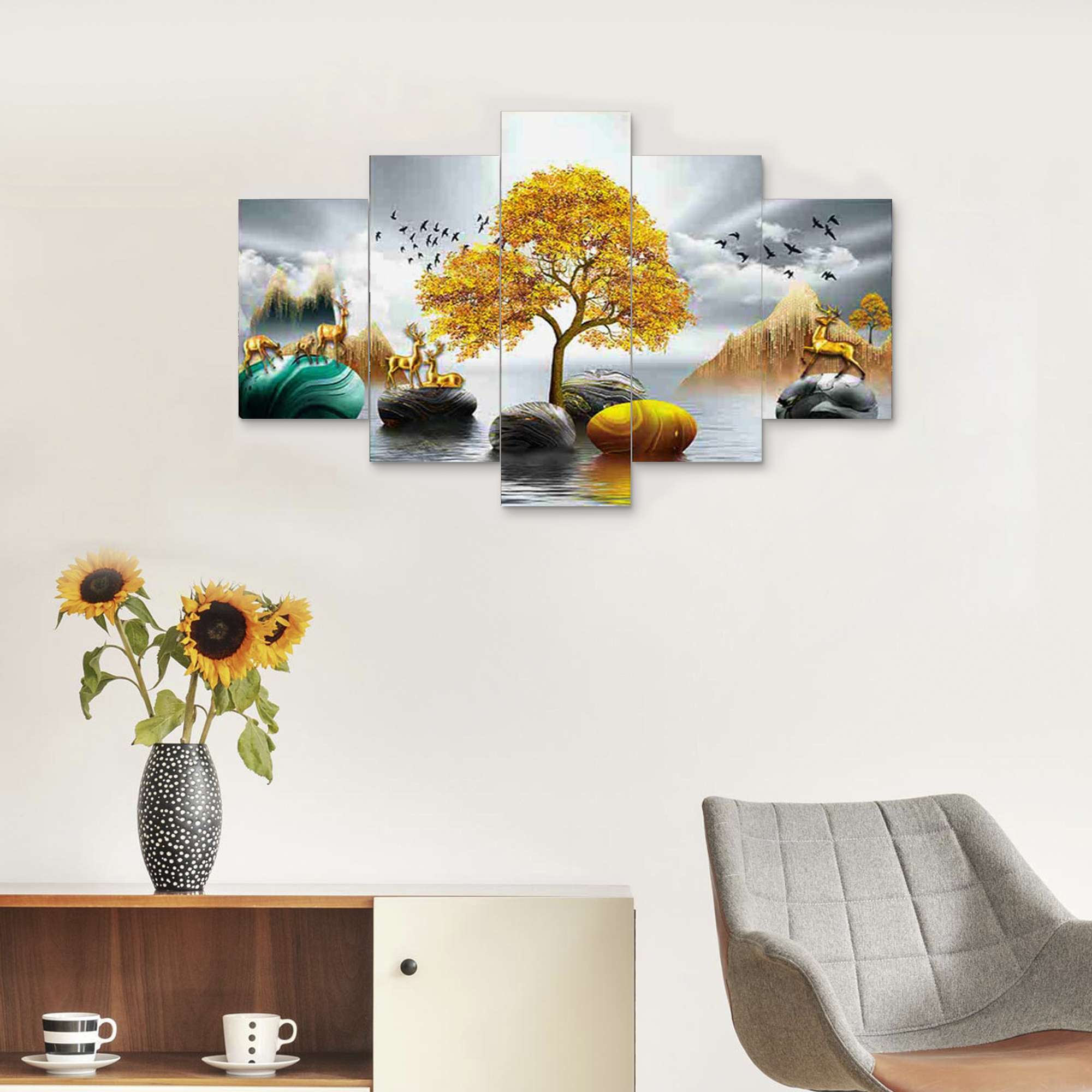 Nature Set of Five 3D Framed Paintings for Wall Decoration – Ideal for Home, Living Room, and Bedroom (75 x 43 CM) - Image 5