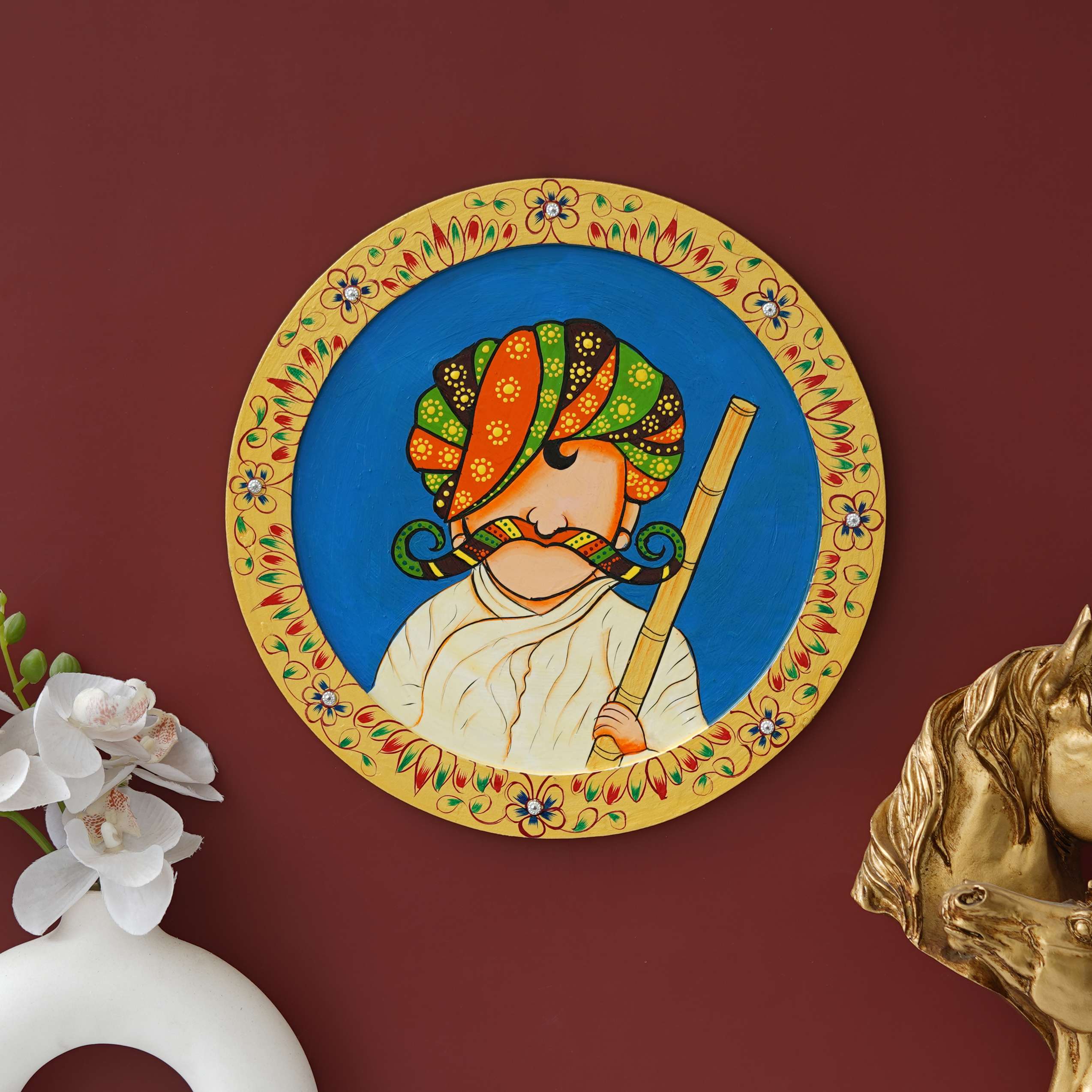 Rajasthani Pichwai Hand-Painted Pichhwai Plate For Home Décor