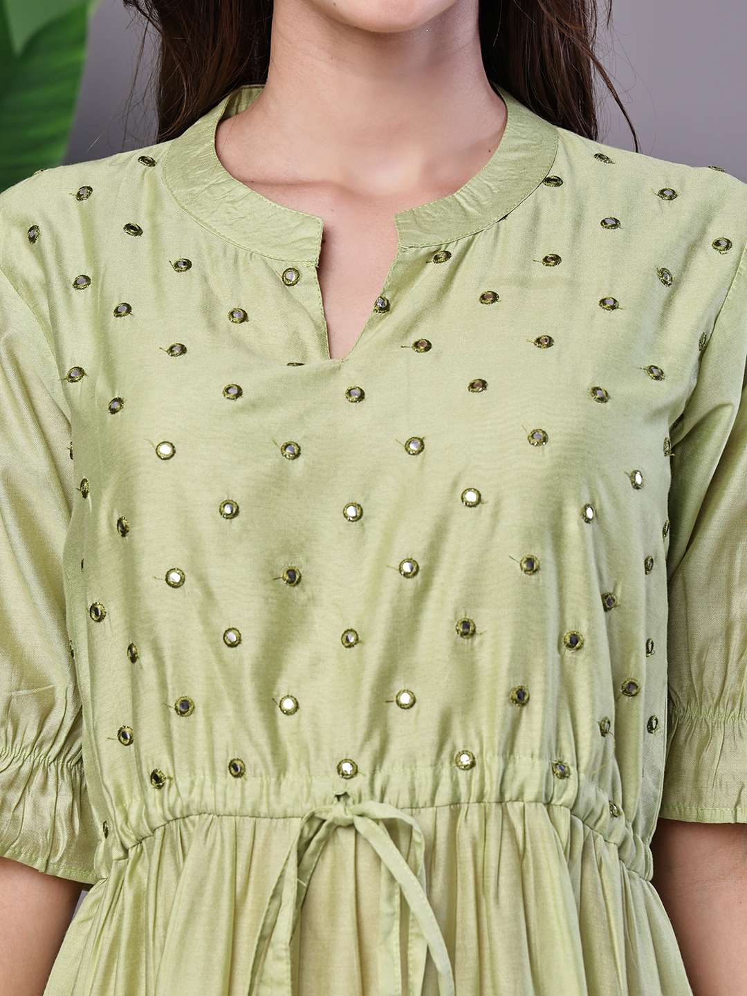 Wome’s Boho-Chic Forest Green Tiered Maxi Dress with Puff Sleeves Dresses - Image 5