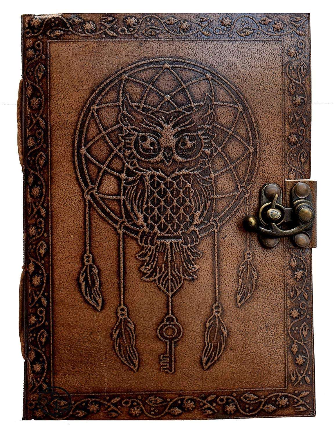 Brown Dreamcatcher Owl Handmade Leather Diary & Journal