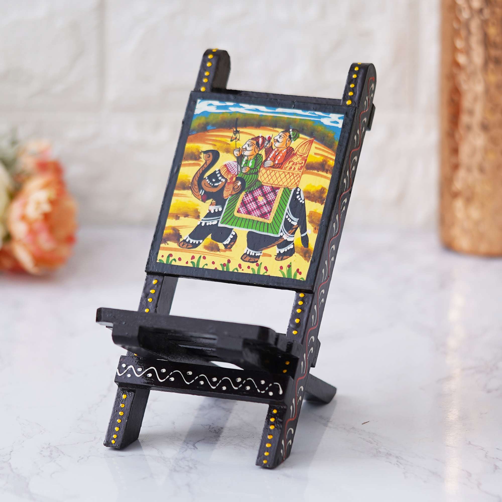 Handcrafted Wooden Mobile Stand Chair: Functional and Stylish Desk Accessory” - Image 2