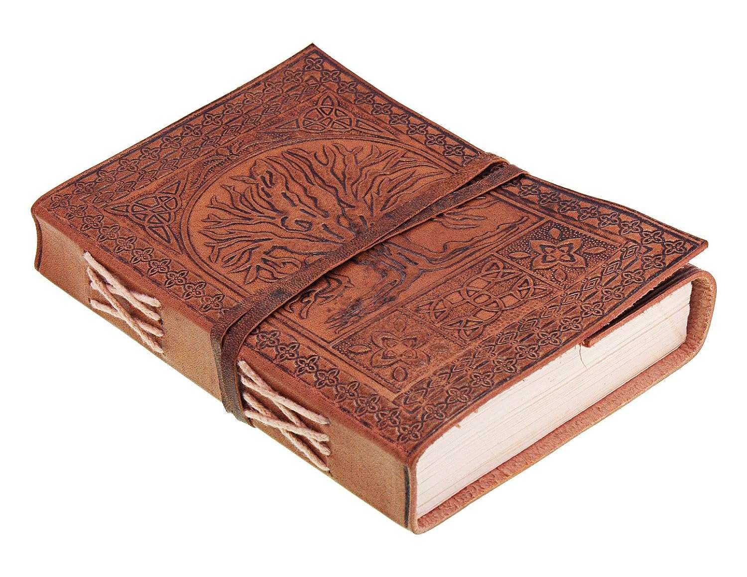 Brown Embossed Wrap Handmade Leather Diary & Journal