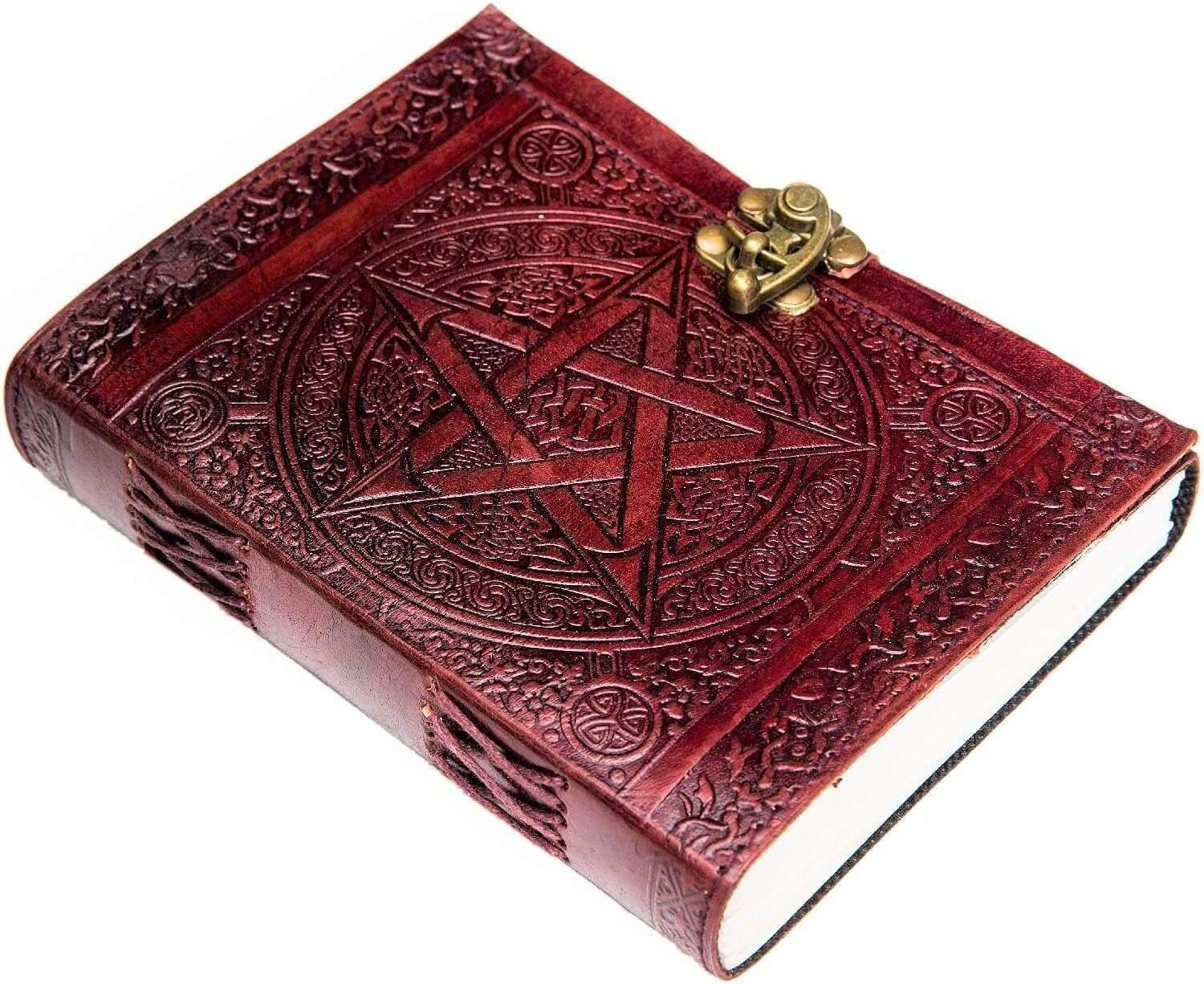 Red Embossed Pentagram Handmade Leather Diary & Journal – Style 2