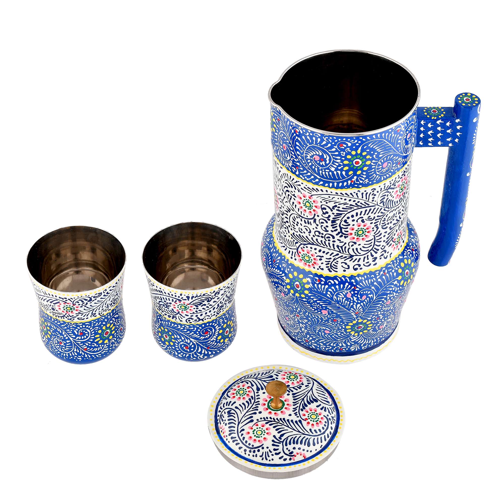 Aluminium Jug Set with 2 Glass Tumblers – 21 cm for kitchen décor ,Table Top , And Home Decoration - Image 3