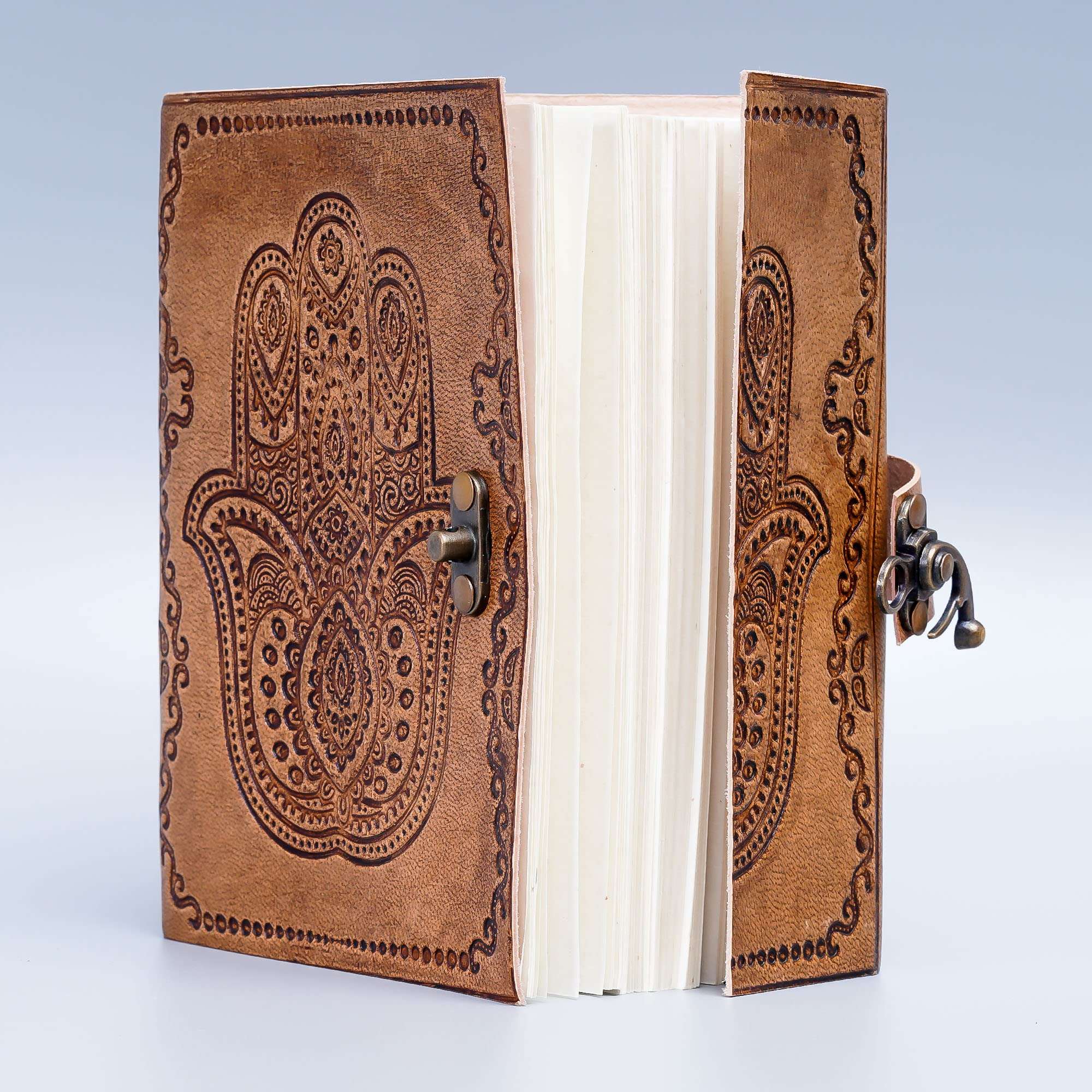 Tan Hamsa Hand Handmade Leather Diary & Journal