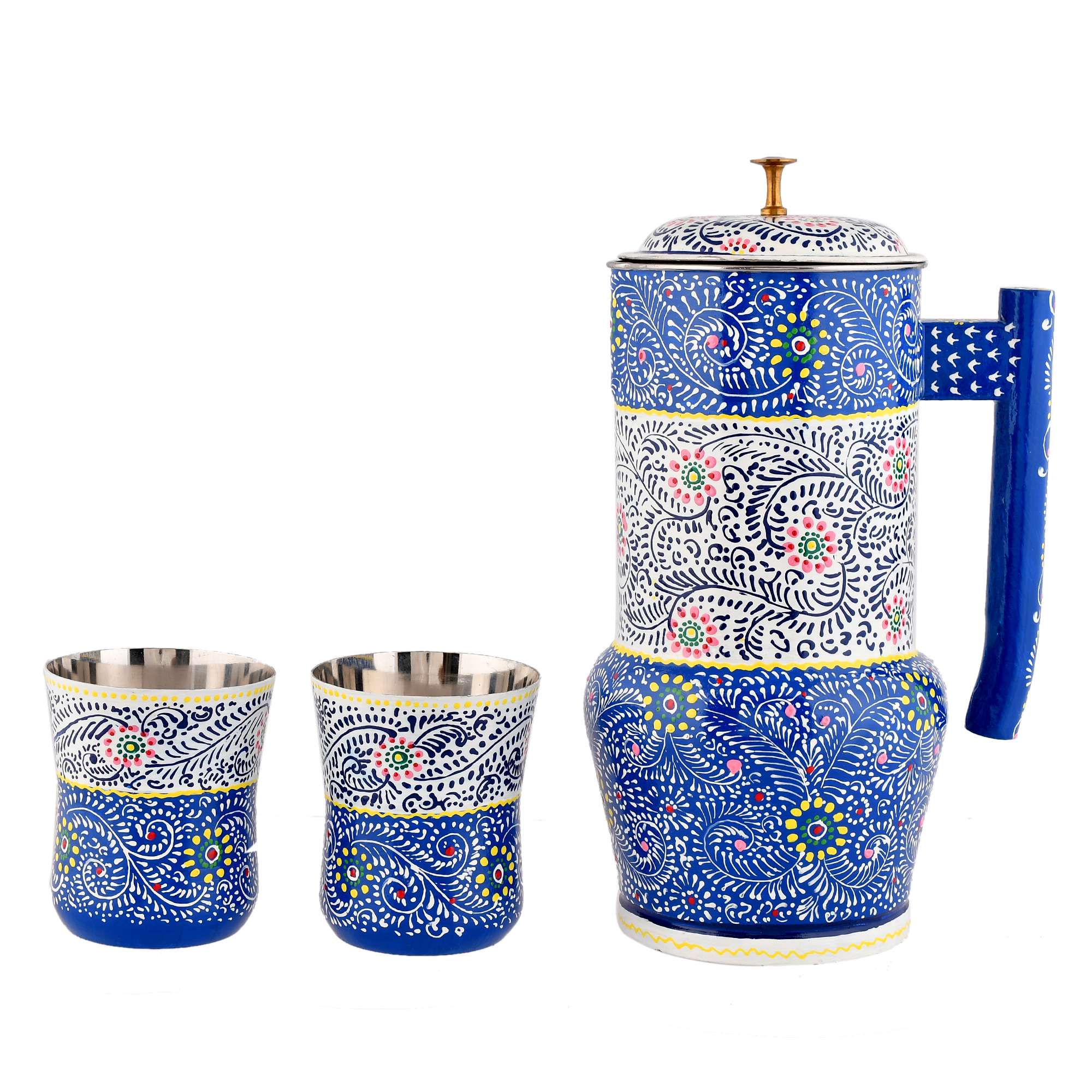 Aluminium Jug Set with 2 Glass Tumblers – 21 cm for kitchen décor ,Table Top , And Home Decoration - Image 2