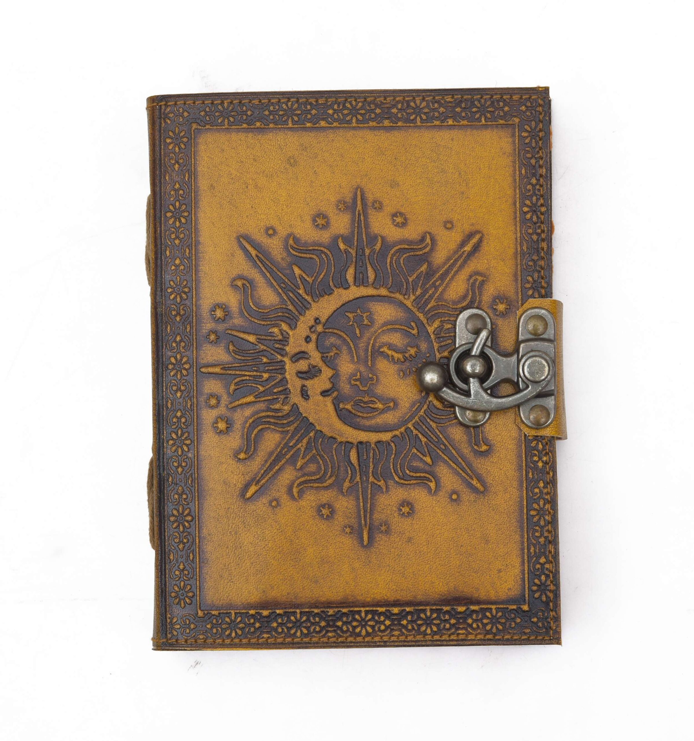Yellow Sun and Moon Handmade Leather Diary & Journal