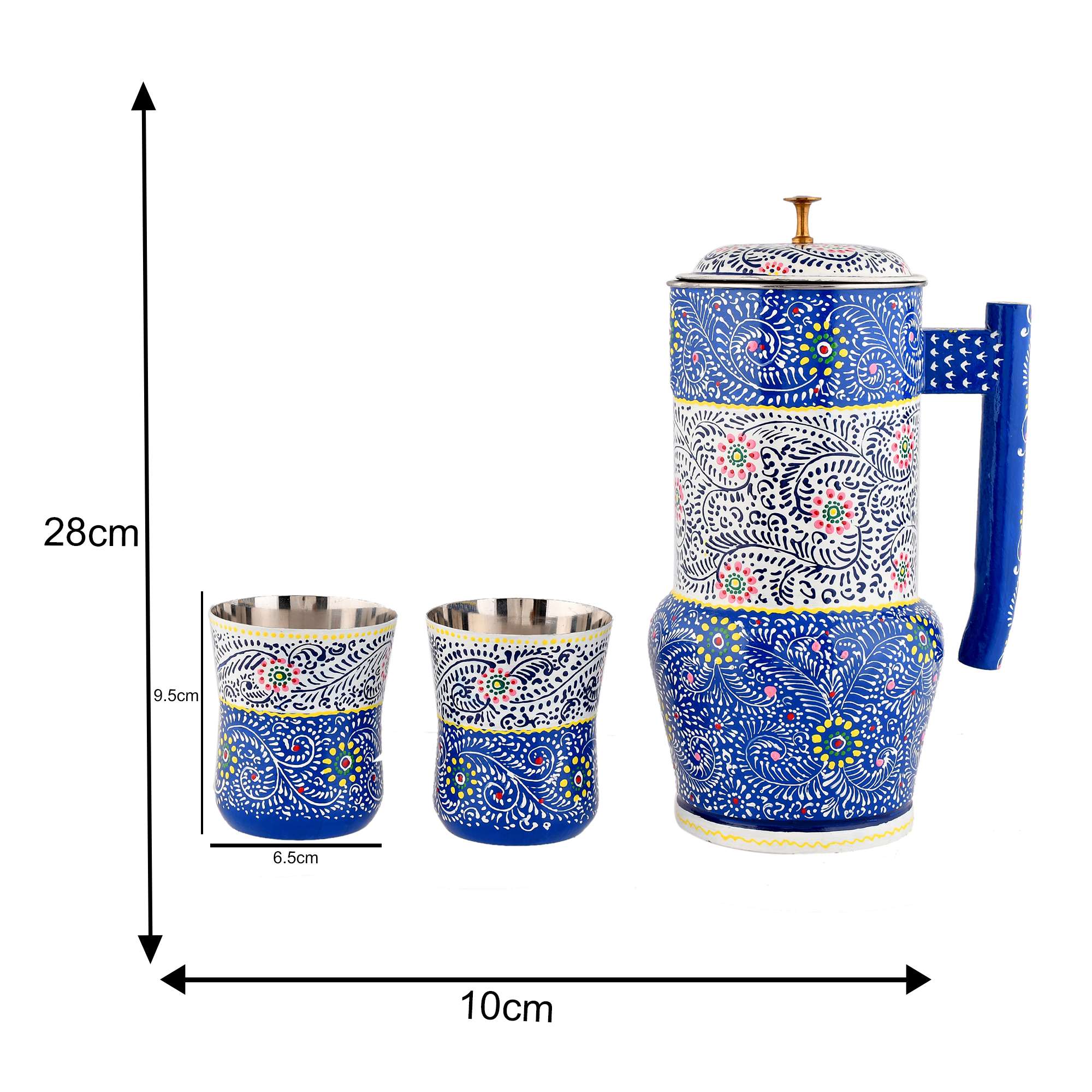 Aluminium Jug Set with 2 Glass Tumblers – 21 cm for kitchen décor ,Table Top , And Home Decoration - Image 4