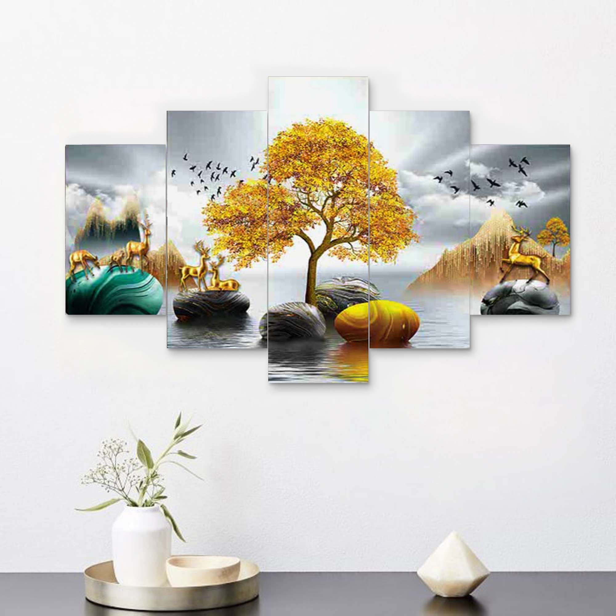 Nature Set of Five 3D Framed Paintings for Wall Decoration – Ideal for Home, Living Room, and Bedroom (75 x 43 CM) - Image 4