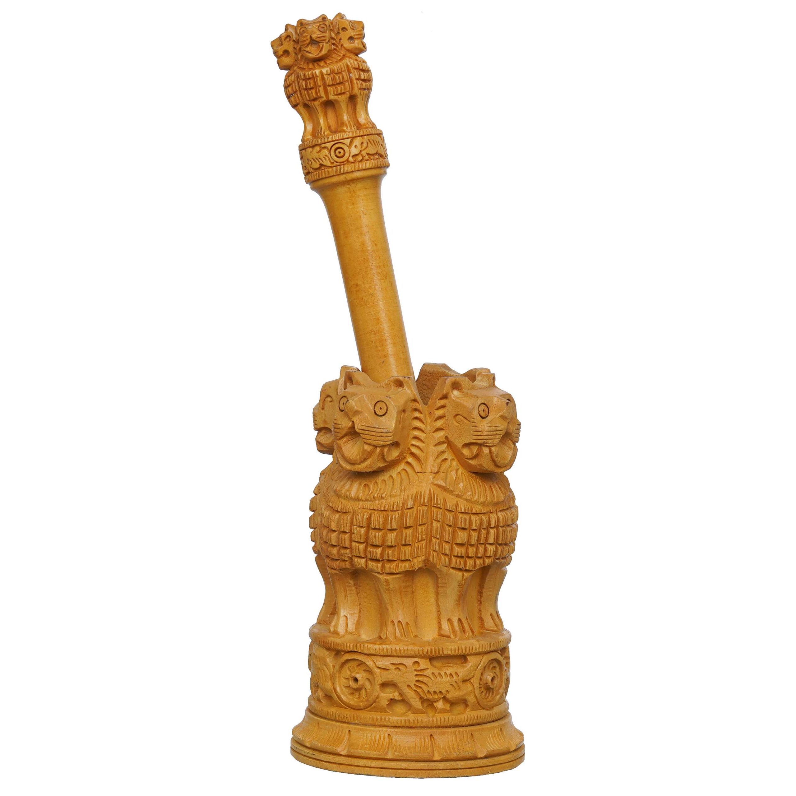 Handcrafted Wooden Ashoka Pillar Replica: Symbol of Indian Heritage