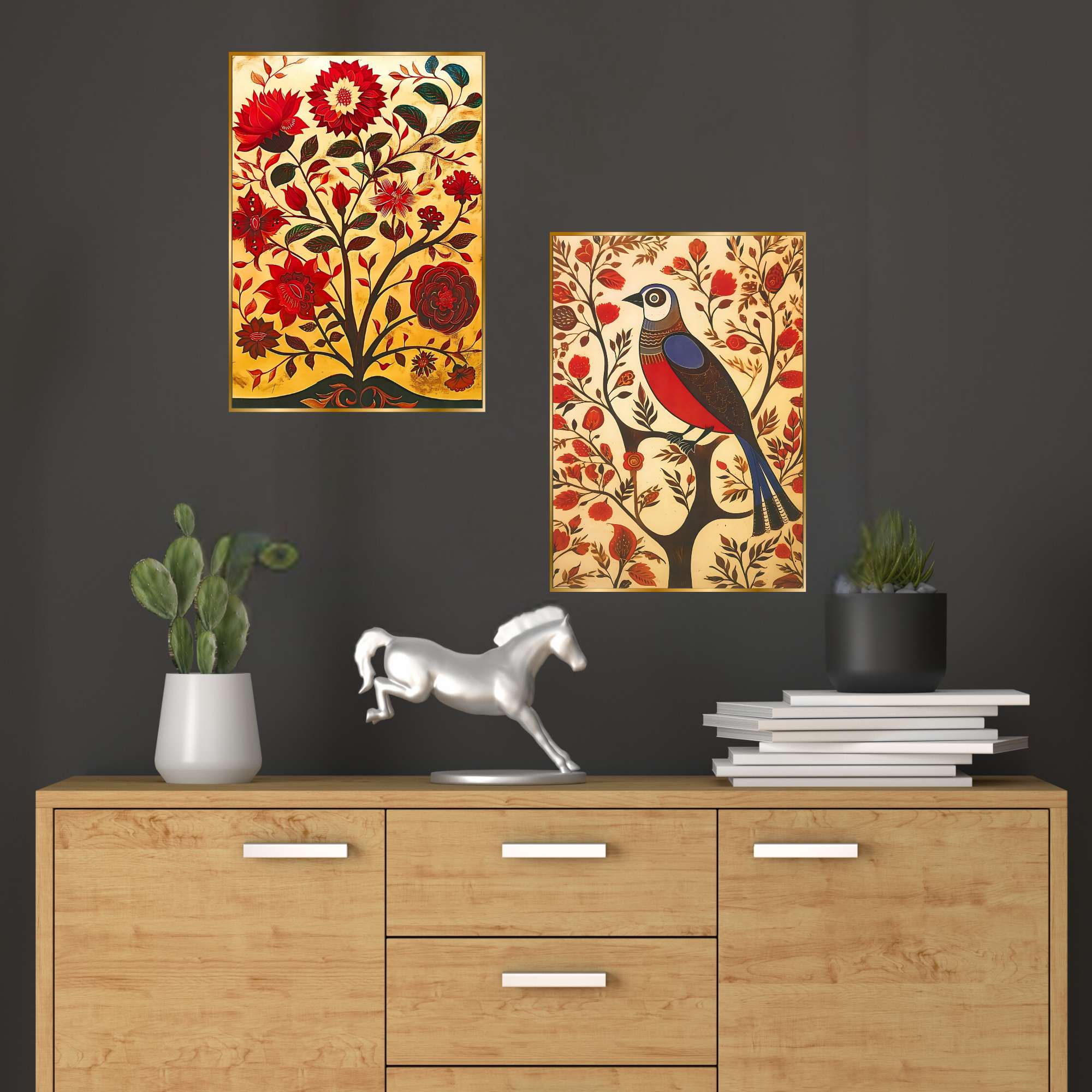 Set of Two Wall Paintings for Wall Dacoration Golden Framed Wall Paintings for Living Room & Bedroom Wall Art for Home Decoration & Office Wall Décor (14×11 inch CH-GD2-13)