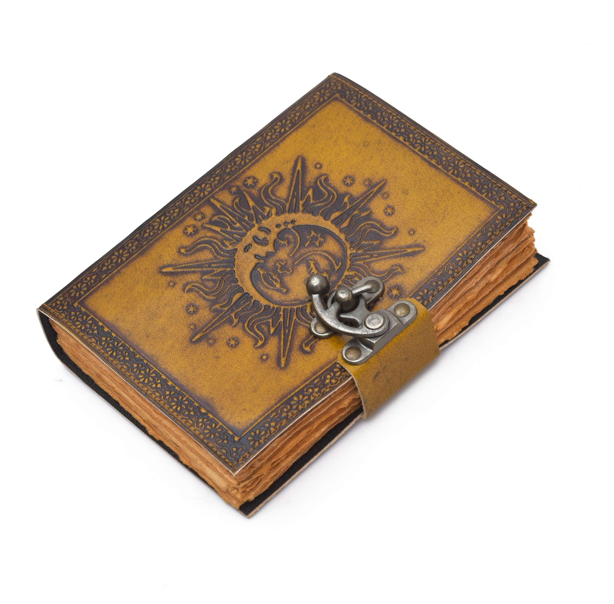 Yellow Sun and Moon Handmade Leather Diary & Journal