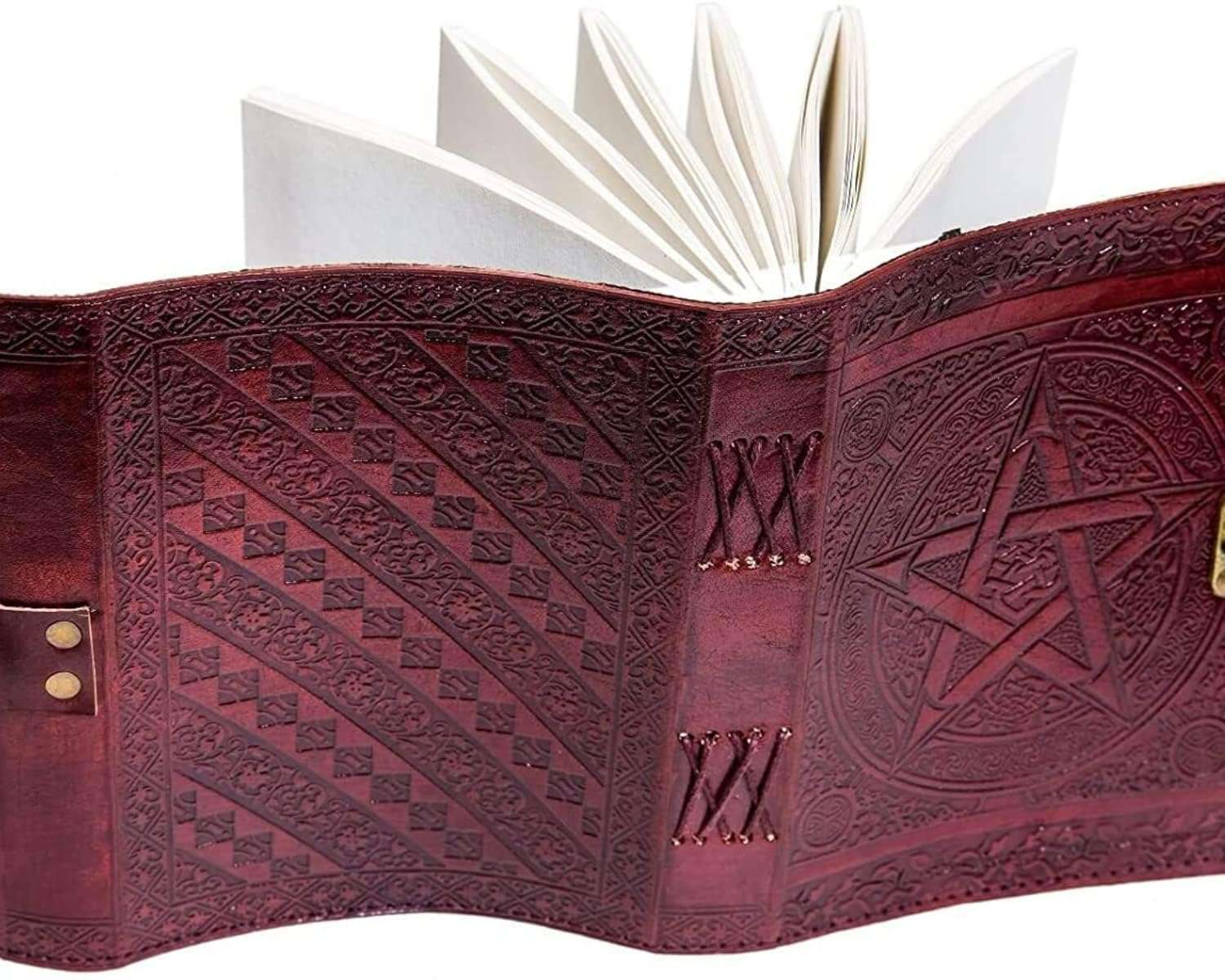 Red Embossed Pentagram Handmade Leather Diary & Journal – Style 2