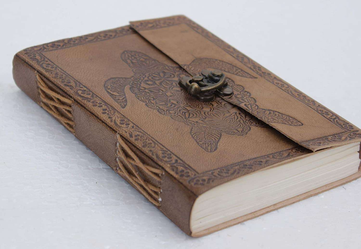 Grey Embossed Turtle Handmade Leather Diary & Journal