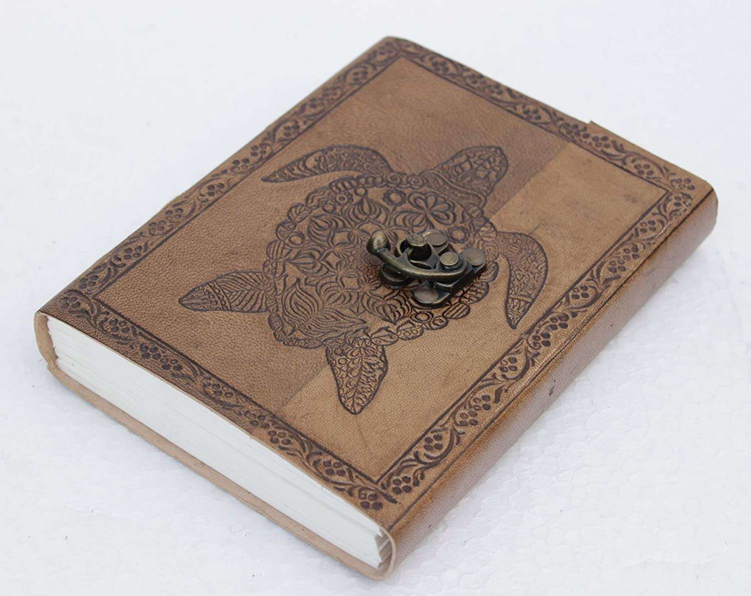 Grey Embossed Turtle Handmade Leather Diary & Journal