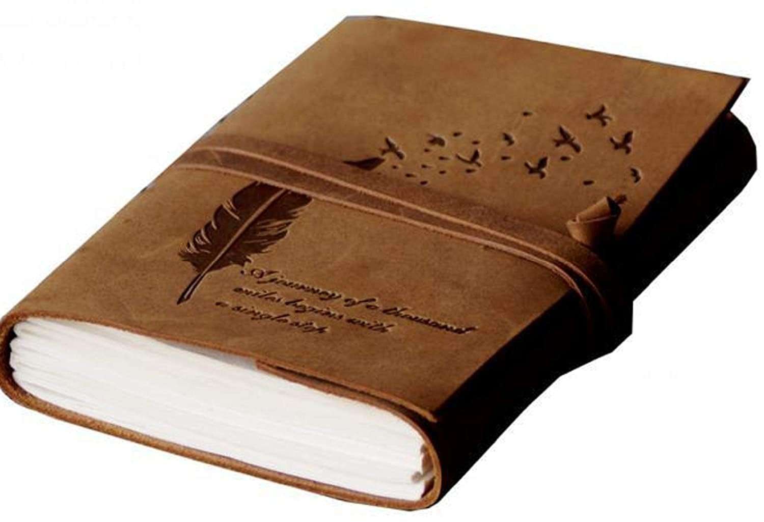 Brown Feather Quote Handmade Leather Diary & Journal