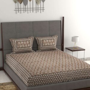 100% Pure Cotton Traditional Printed Bedsheet for Double Bed King Size Bedsheet with 2 Pillow Covers