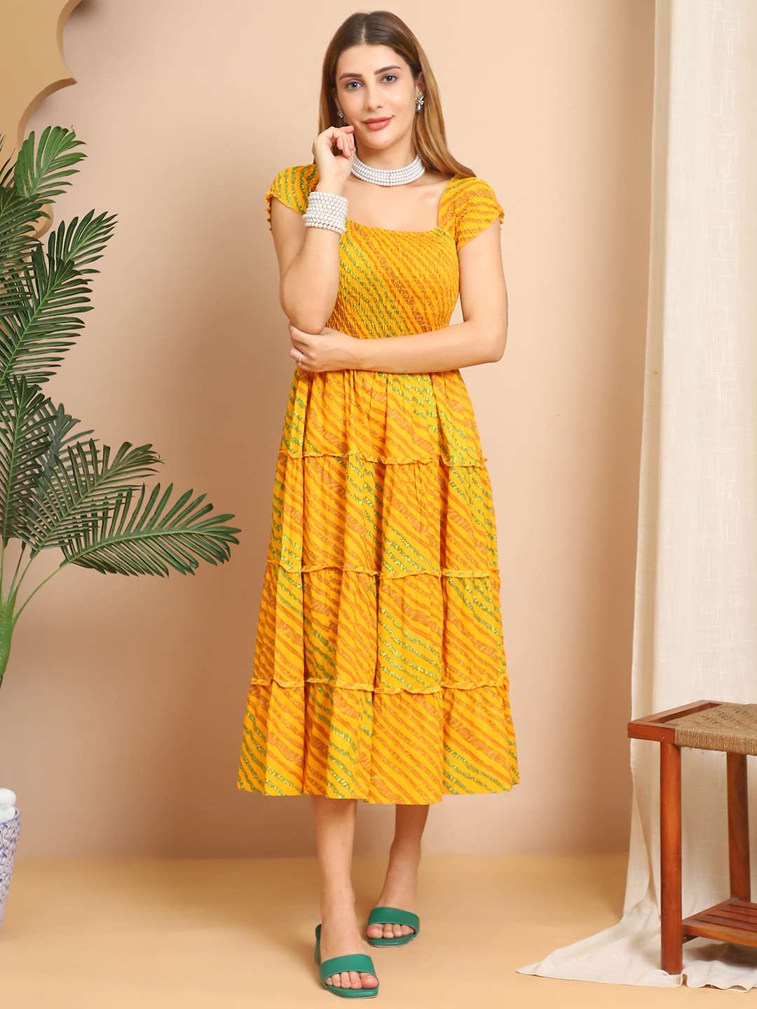 Women’s Viscos Rayon Printed Off Shoulder Midi Dress For Summer And Casual Wear - Image 7