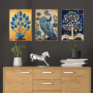 Set of Three Wall Paintings for Wall Dacoration Golden Framed Wall Paintings for Living Room & Bedroom Wall Art for Home Decoration & Office Wall Décor (24×18 inch CH-GD3-14)
