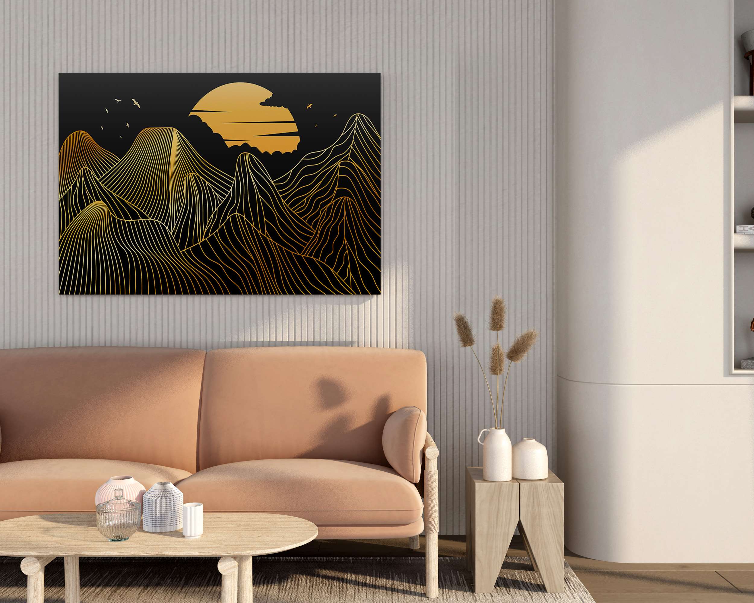Modern Abstract Landscape Canvas Wall Painting with Frame – Size 34×22, Design 17
