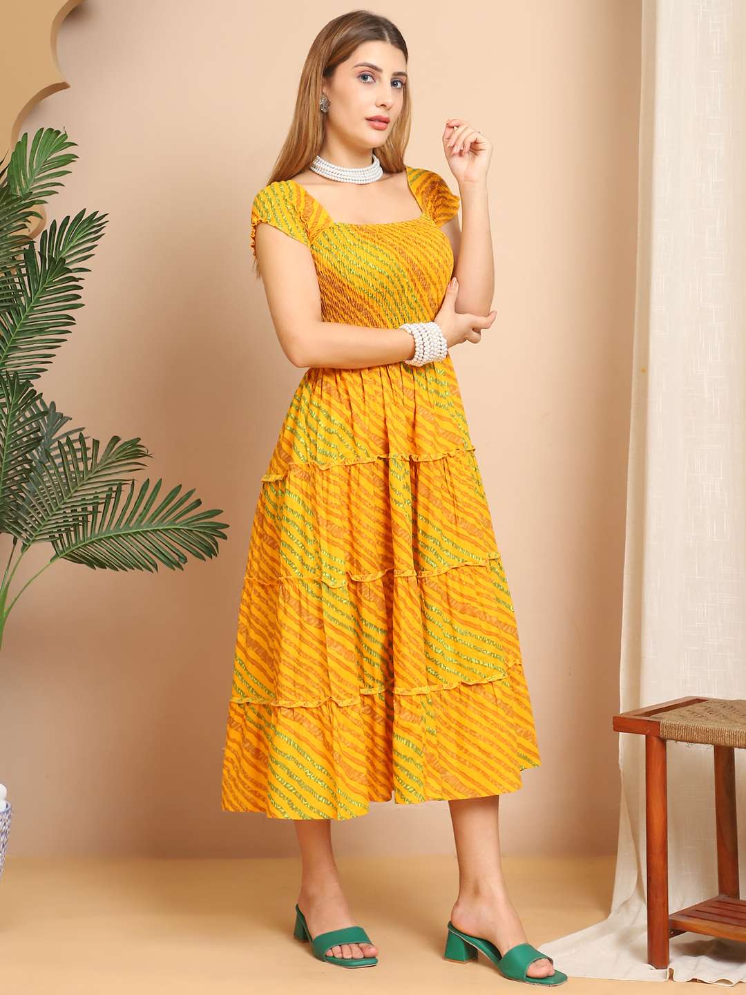 Women’s Viscos Rayon Printed Off Shoulder Midi Dress For Summer And Casual Wear - Image 3