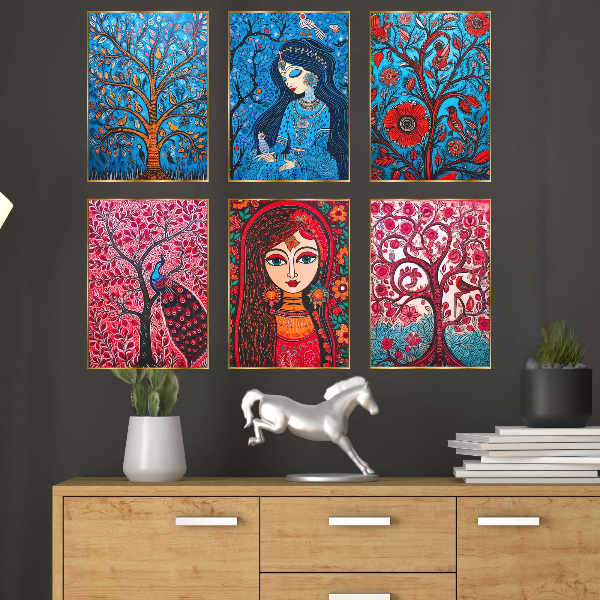Set of Six Wall Paintings for Wall Dacoration Golden Framed Wall Paintings for Living Room & Bedroom Wall Art for Home Decora