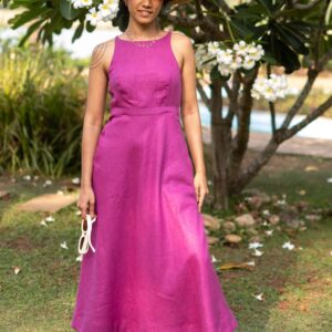 Women's Cotton Solid Pain Sleeveless Cutaway Midi Dress Midi Dress Stylish Western One Piece Casual Dress ( Purple )