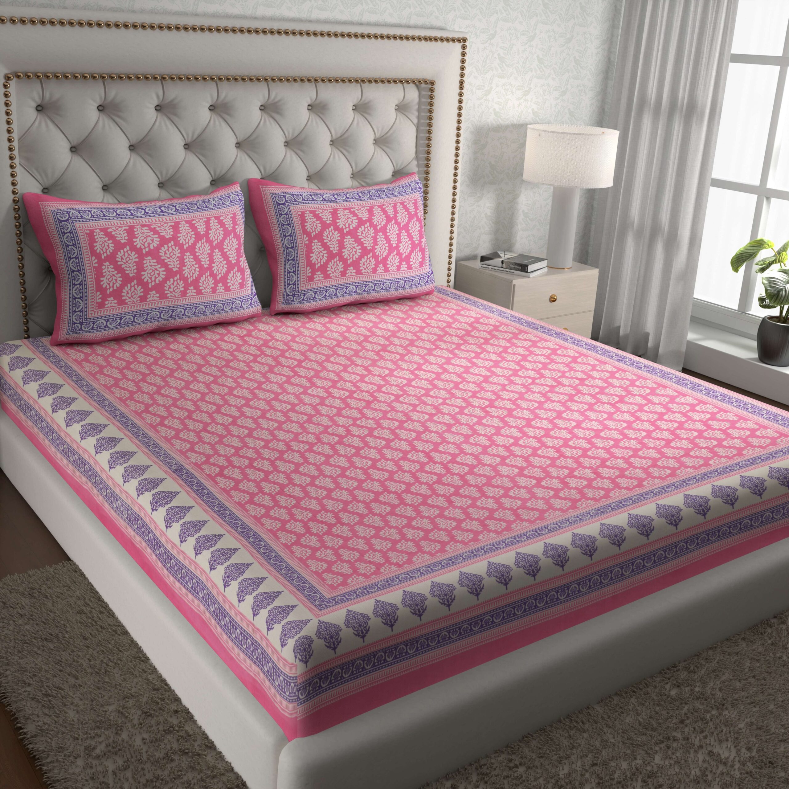 Jaipuri Cotton Printed Double Bedsheet With Two Pillow Covers - Image 2