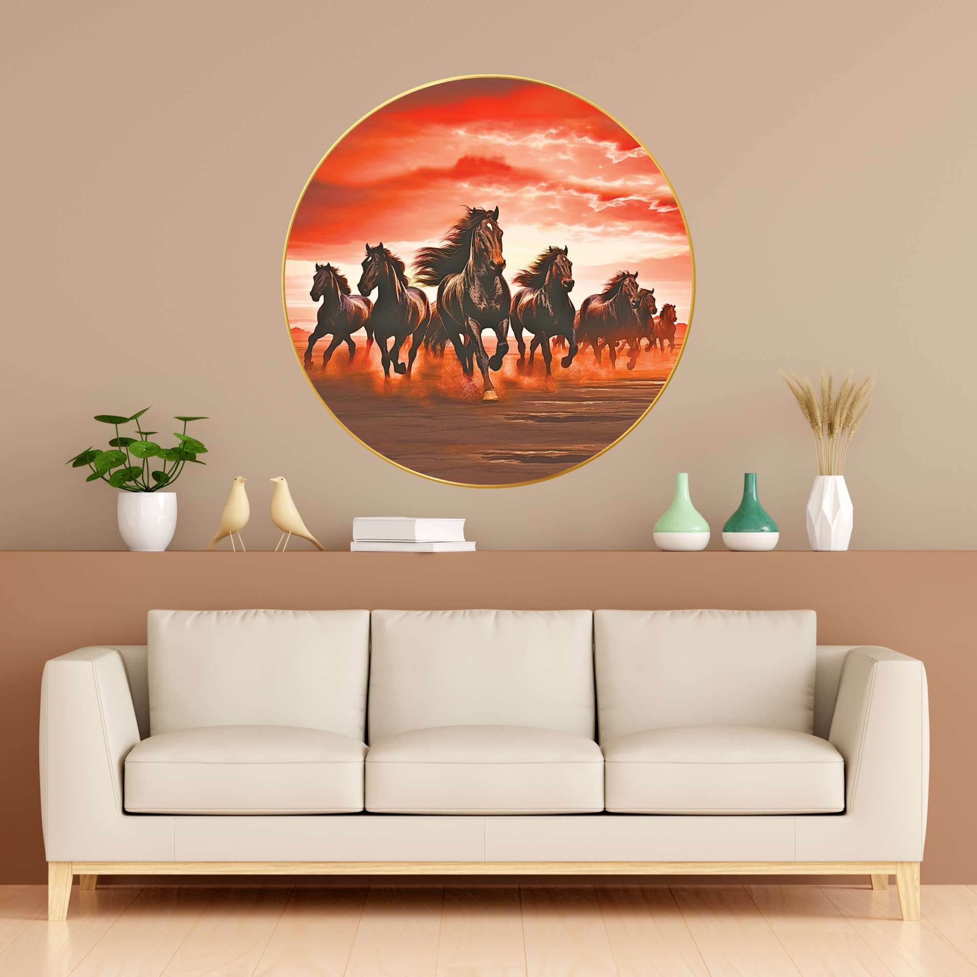 Wall Painting for Wall Decoration with Frame Sparkle Glossy Round Golden Framed Large Painting Office, Living Room, Bedroom,