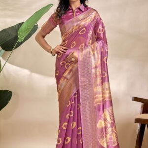 Mauve Soft Silk Blend Saree with Tie-Dye & Zari Detailing