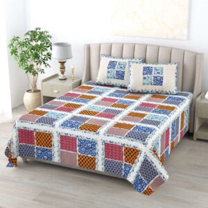 100% Pure Cotton Traditional Printed Bedsheet for Double Bed King Size Bedsheet with 2 Pillow Covers