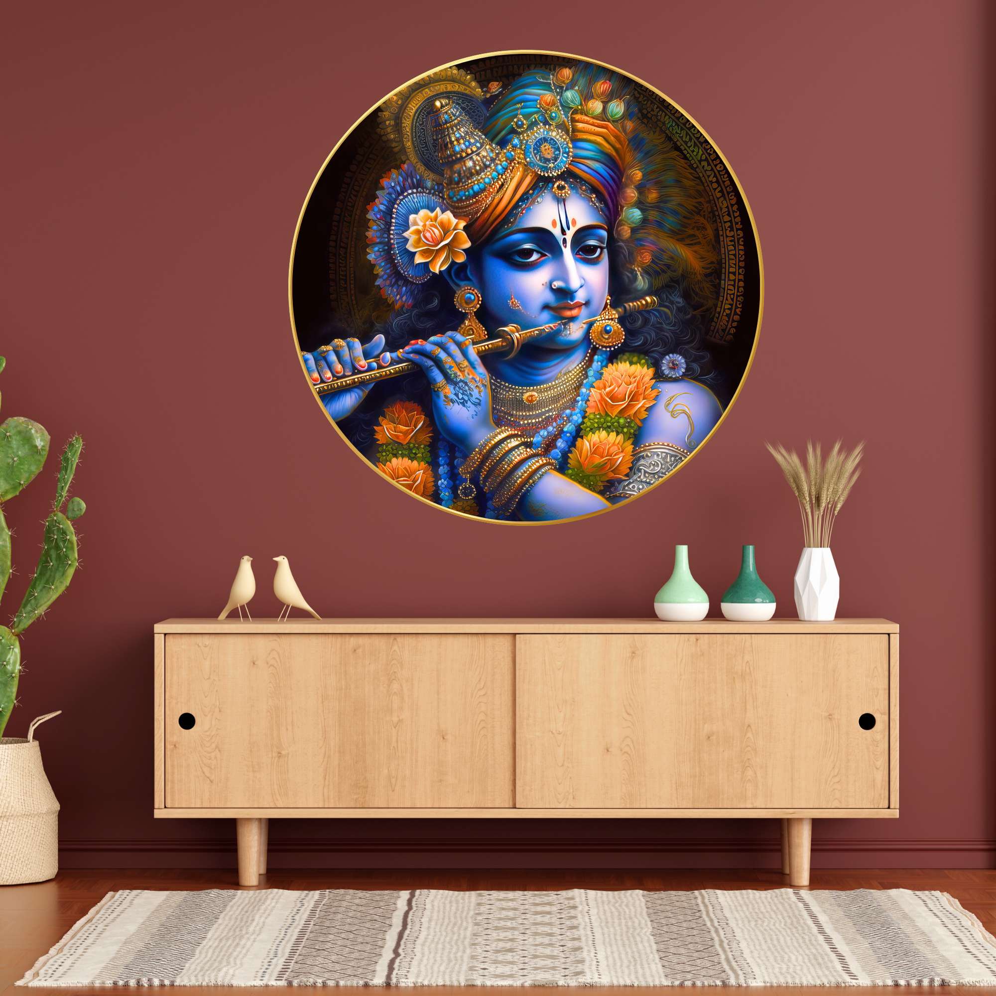 Wall Painting for Wall Decoration with Frame Sparkle Glossy Round Golden Framed Large Painting Office, Living Room, Bedroom,