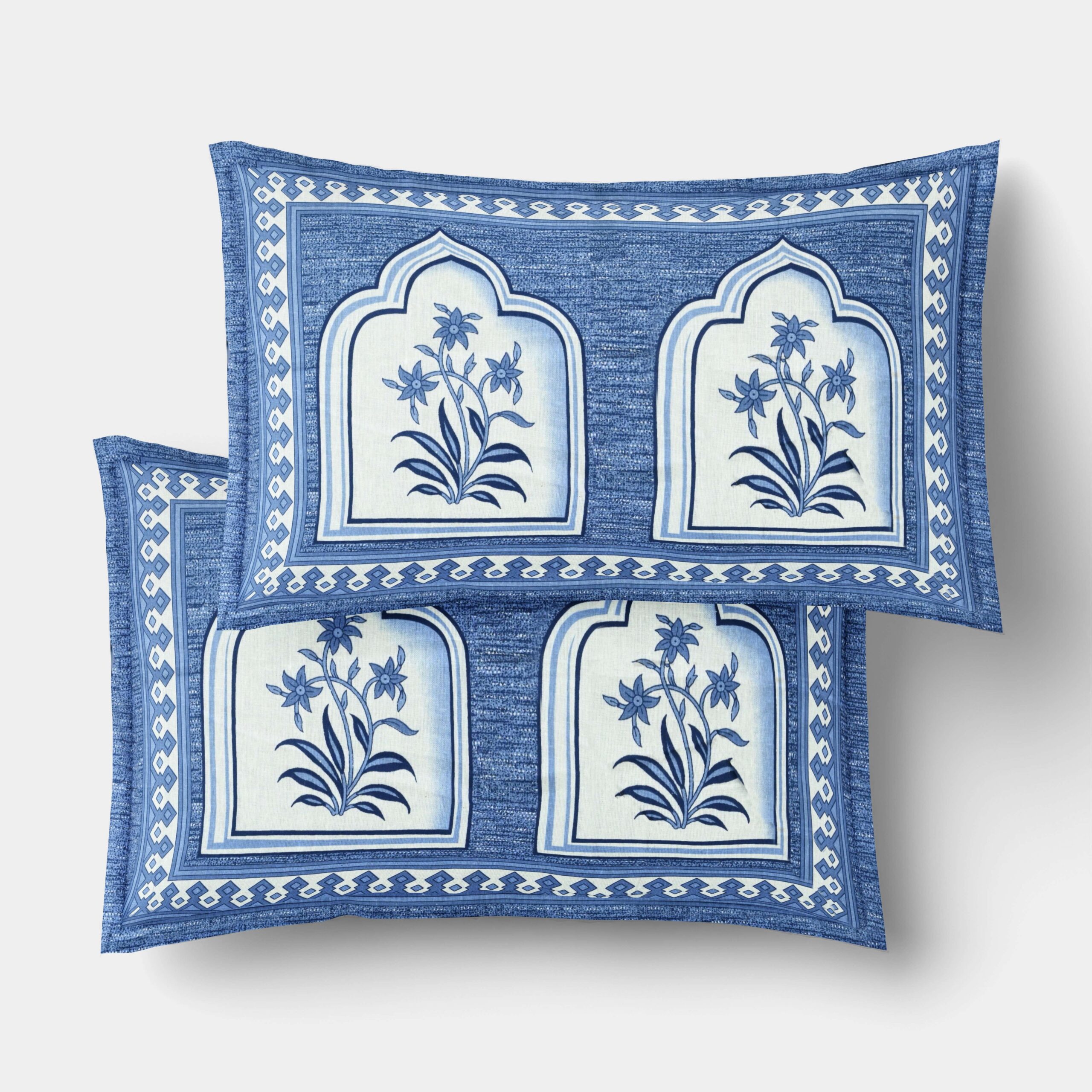 Royal Blue Jaipuri-Style Floral Printed Double Bedsheet With Two Matching Pillow Covers - Image 4