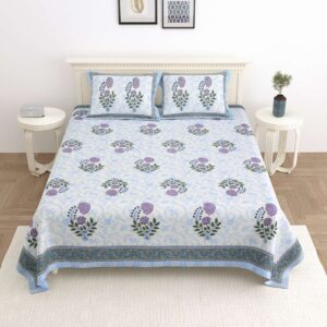 100% Pure Cotton Traditional Printed Bedsheet for Double Bed King Size Bedsheet with 2 Pillow Covers