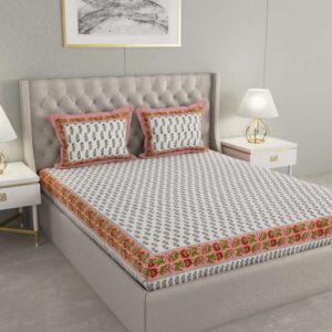 100% Pure Cotton Traditional Printed Bedsheet for Double Bed King Size Bedsheet with 2 Pillow Covers