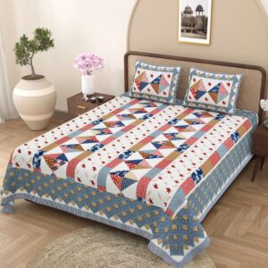 100% Pure Cotton Traditional Printed Bedsheet for Double Bed King Size Bedsheet with 2 Pillow Covers