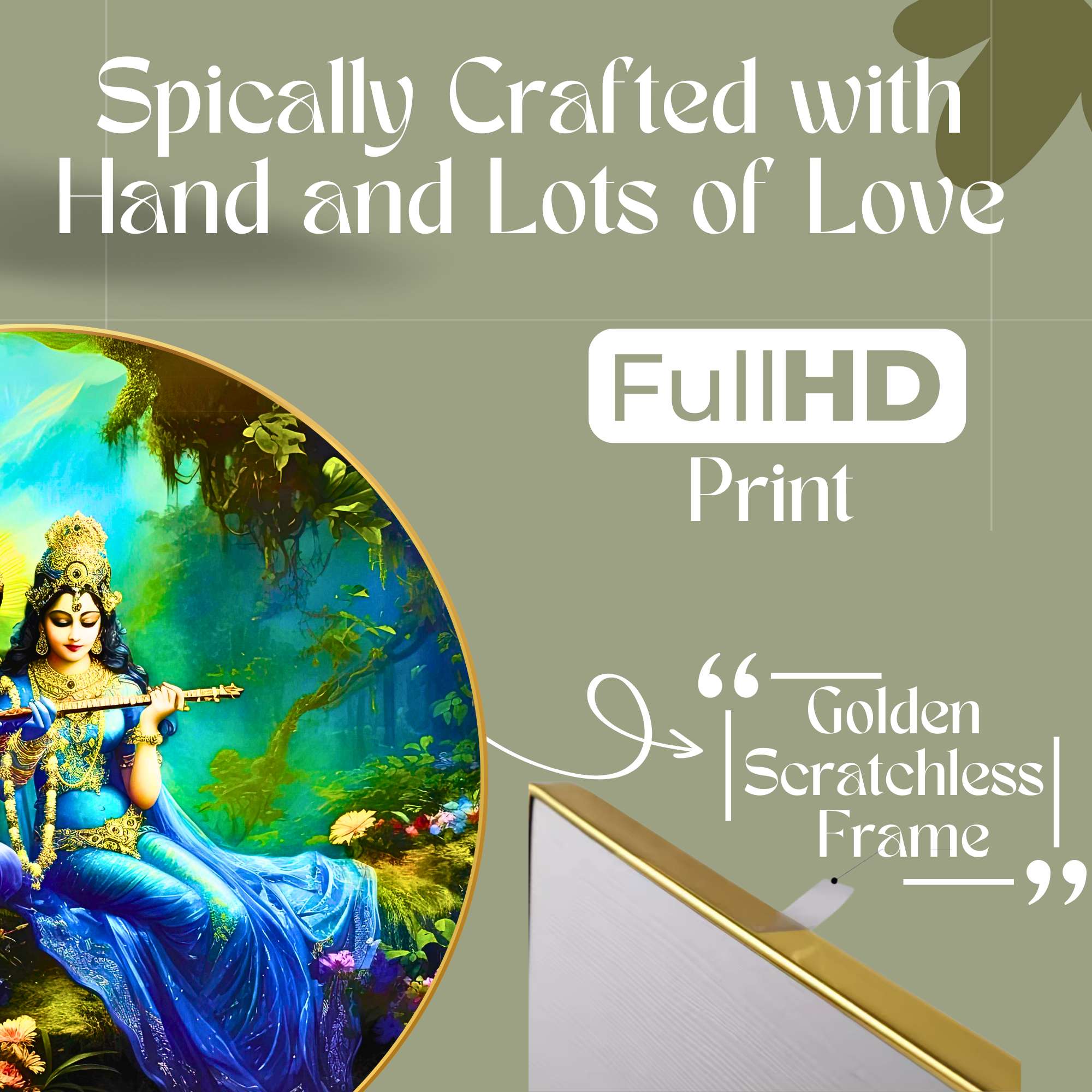 Wall Painting for Wall Decoration with Frame Sparkle Glossy Round Golden Framed Large Painting Office, Living Room, Bedroom,