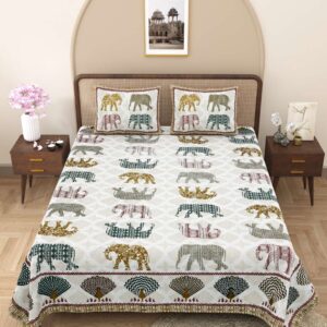 100% Pure Cotton Traditional Printed Bedsheet for Double Bed King Size Bedsheet with 2 Pillow Covers