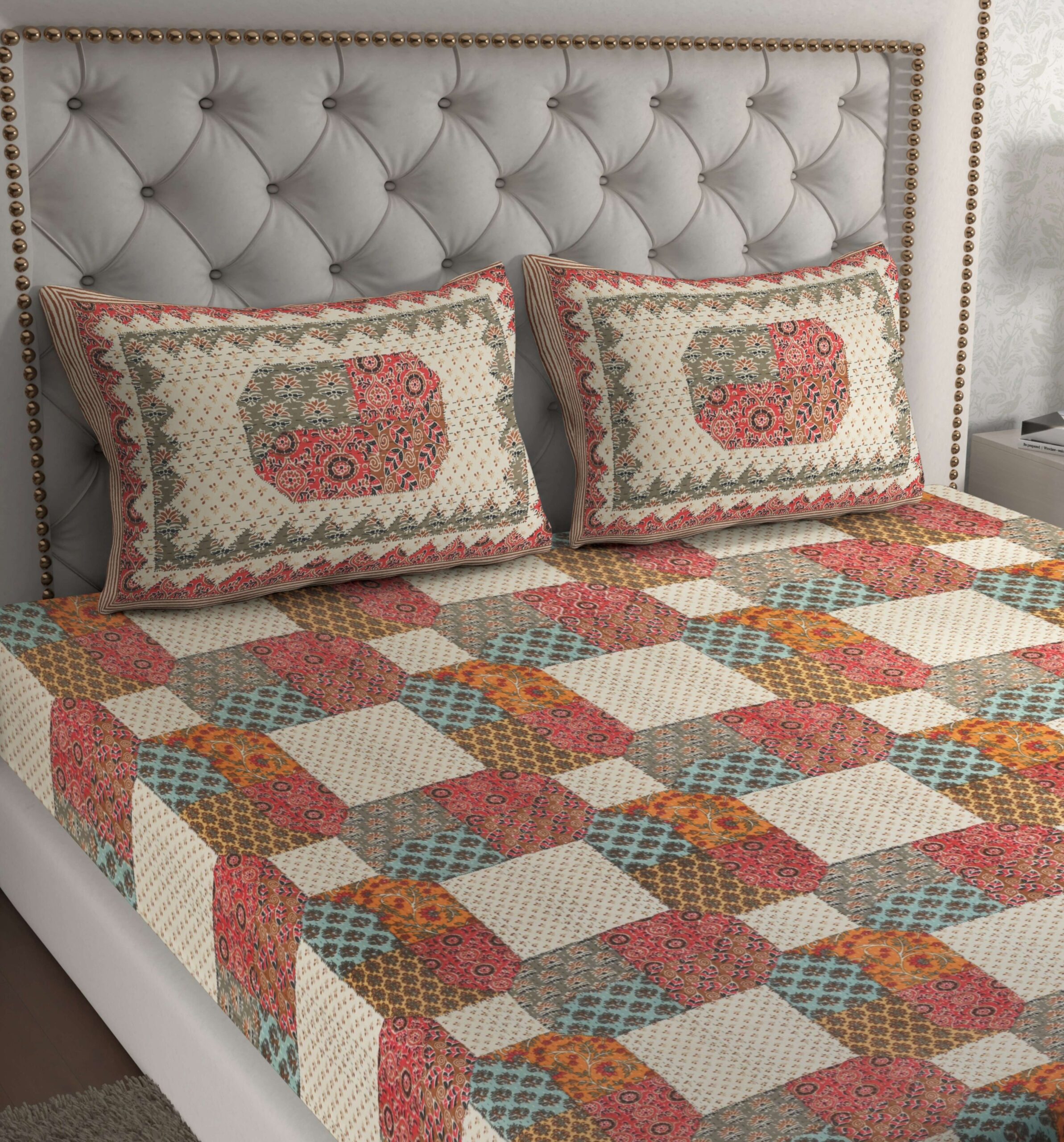 Rajasthani Traditionally Printed Cotton Doublebed Bedsheet With Pack of 2 Pillow Covers - Image 3