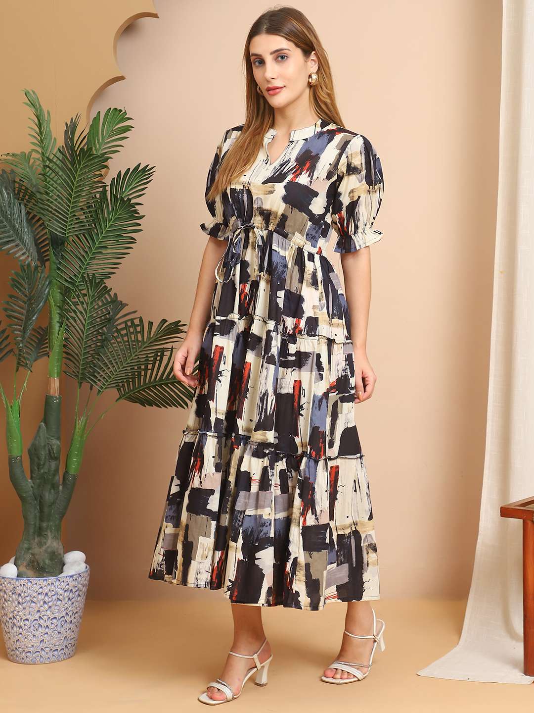 Women’s Cotton Printed Fit & Flare Anarkali Gown Midi Dress