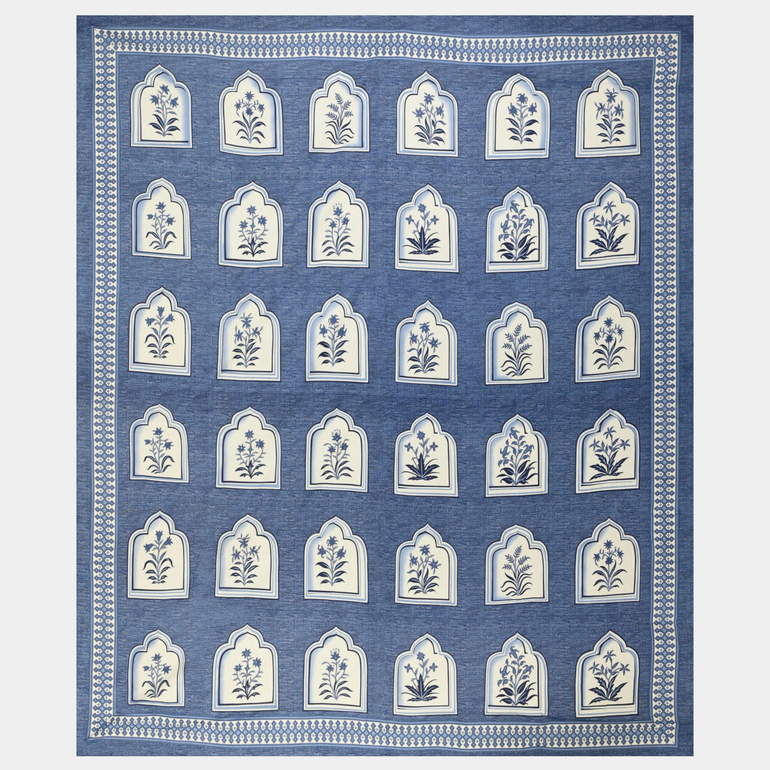 Royal Blue Jaipuri-Style Floral Printed Double Bedsheet With Two Matching Pillow Covers - Image 5