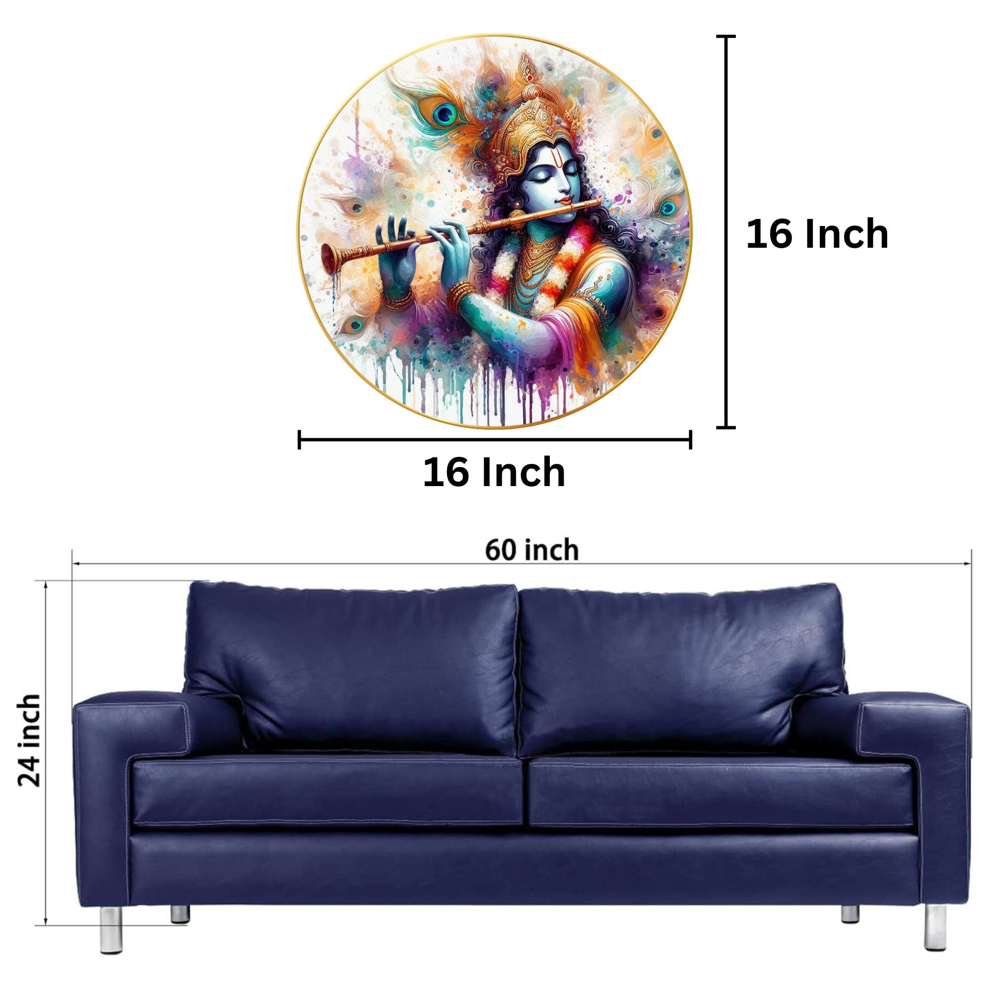 Wall Painting for Wall Decoration with Frame Sparkle Glossy Round Golden Framed Large Painting Office, Living Room, Bedroom,