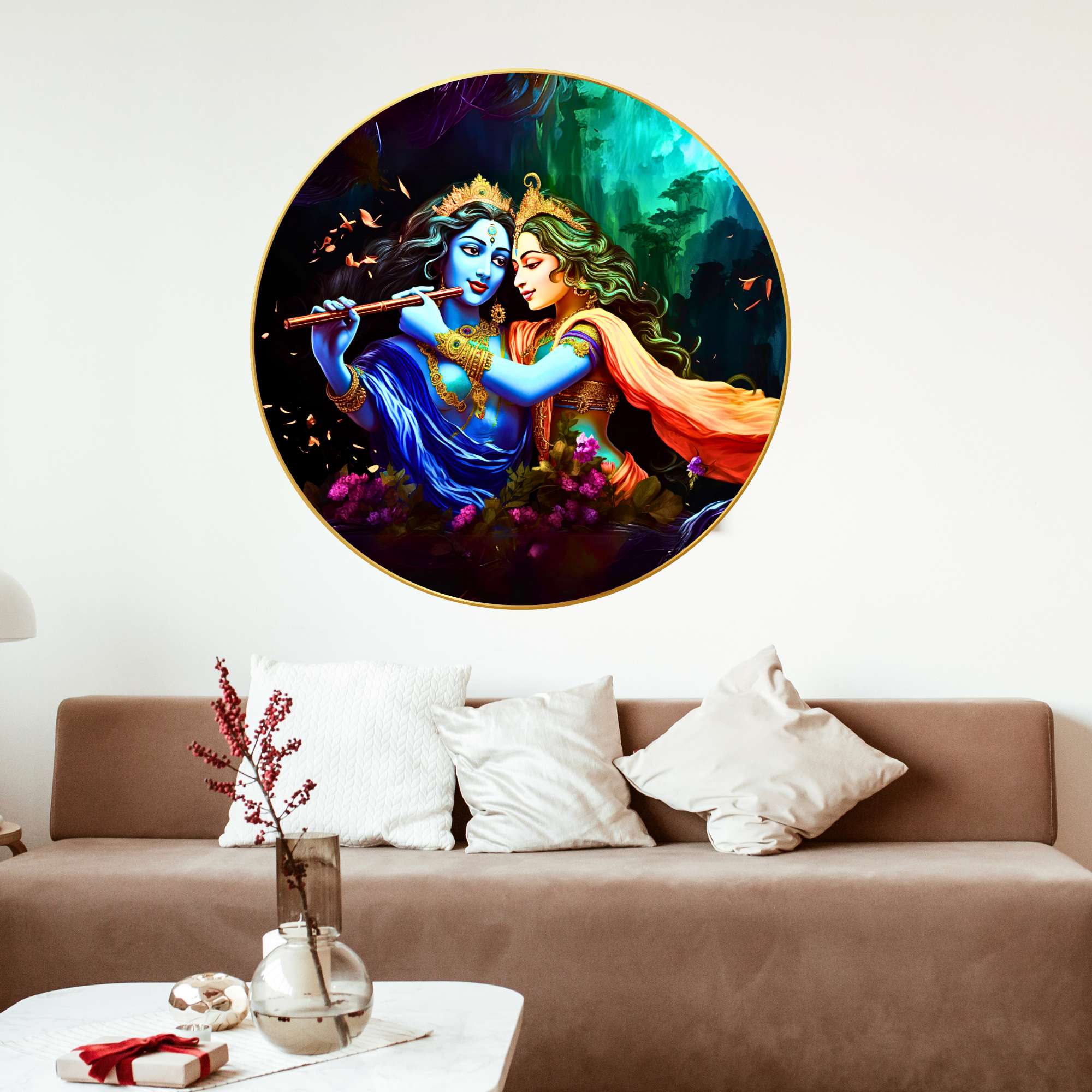 Wall Painting for Wall Decoration with Frame Sparkle Glossy Round Golden Framed Large Painting Office, Living Room, Bedroom,